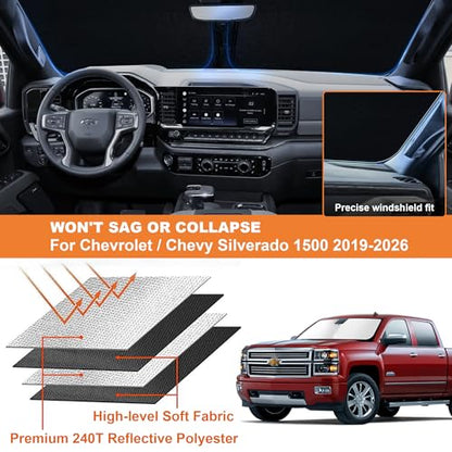 Foldable Front Windshield Sunshade fits Chevrolet Silverado 1500 2019