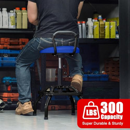Garage Stool Adjustable Height Swivel Work Mechanic Shop Stool with Backrest