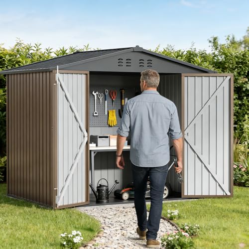 Shed Storage Outdoor Metal Windowed Lockable Weatherproof Ventilated Backyard Garden Utility Workshop