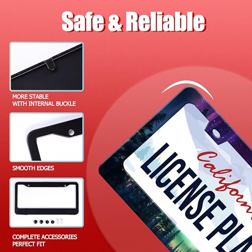 Starry Sky Aurora Forest License Plate Frame Stainless Steel with Screws