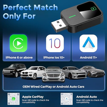 2-in-1 Wireless CarPlay & Android Auto Adapter, Plug & Play
