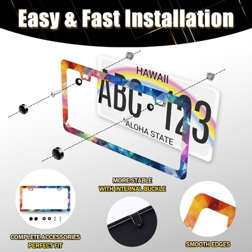 Stainless Steel Colorful Abstract Shiny License Plate Frame 12.3 x 6.3 in