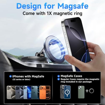 Car Phone Holder for Magsafe [78+LBS Strongest Suction & 2400gf Strongest Magnetic] 360° Adjustable Car Phone Mount