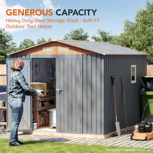10×8FT Metal Shed & Outdoor Storage Shed with Floor Frame