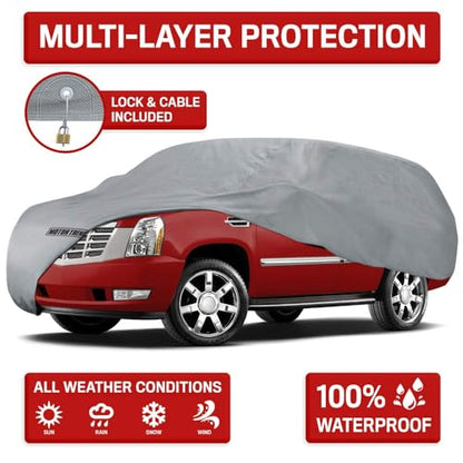 4-Layer 4-Season Auto (Waterproof Outdoor UV Protection for Heavy Duty Use Full Car Cover for Vans, Suvs, Crossovers up to 210")