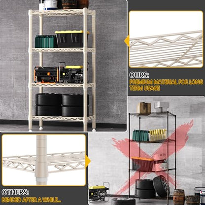 1000 lbs 4 Shelf Standing Storage Shelves Heavy Duty Metal Shelving Unit Adjustable Wire Rack for Office Garage Kitchen (4 Count)