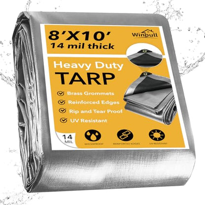 Heavy Duty Tarp 14 Mil Tarp Waterproof Silver 8x10 FT