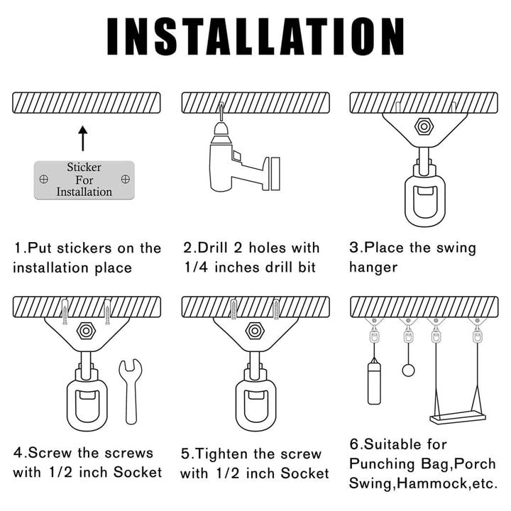 Heavy Duty Swing Hangers for Wooden Sets 2000 LB Capacity Hammock Hanger 360 Swivel Stainless Steel Swing Hardware Accessories 2 Packs for Porch Playground Yoga Heavy Bag (4 Count)
