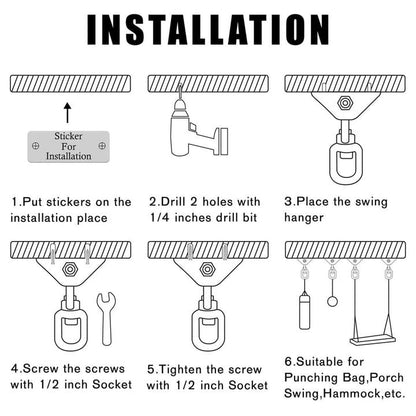 Heavy Duty Swing Hangers for Wooden Sets 2000 LB Capacity Hammock Hanger 360 Swivel Stainless Steel Swing Hardware Accessories 2 Packs for Porch Playground Yoga Heavy Bag (4 Count)