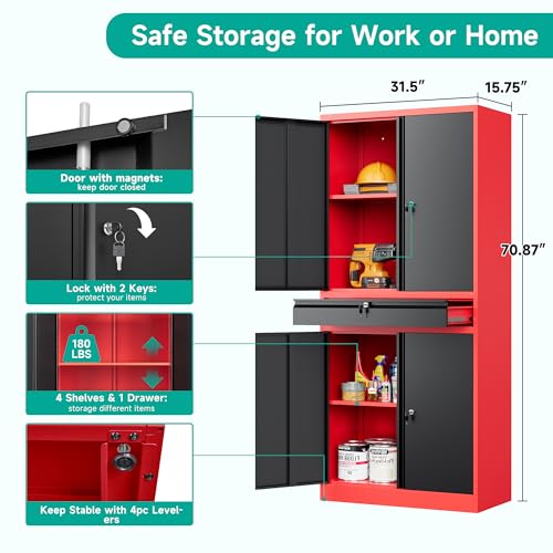 Metal Storage Cabinet with Drawer and Lock