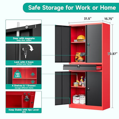Metal Storage Cabinet with Drawer and Lock