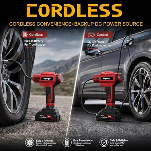 Power Cordless Tire Inflator 20V Mini Handheld Air Compressor