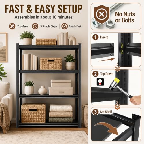 Heavy Duty Metal Bookshelf Adjustable Storage Shelving Unit for Home Office (5 Count)