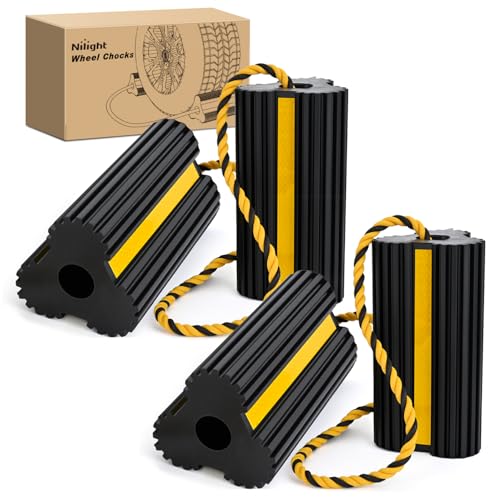Wheel Chocks Rubber Yellow Reflective Strips 4 Pack with Rope