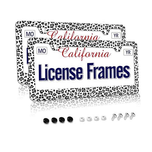White Cheetah License Plate Holder Leopard Print License Plate Frame Cheetah Leopard License Plate Covers tag Frame for Women 12.3" X 6.3"