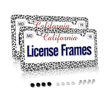 White Cheetah License Plate Holder Leopard Print License Plate Frame Cheetah Leopard License Plate Covers tag Frame for Women 12.3" X 6.3"