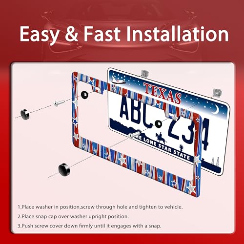 American License Plate Frame Stainless Steel USA Flag License Holder