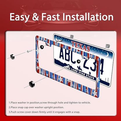 American License Plate Frame Stainless Steel USA Flag License Holder