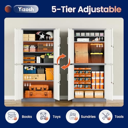 Metal Storage Locking Cabinet with 4 Doors and 2 Adjustable Shelves