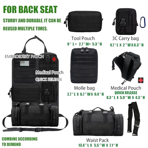 7 PACK Tactical Seat back organizer Truck organizer With 6 Detachable Pouches Universal For Car Truck Ford Jeep Military