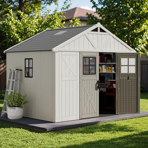 10x8 FT Resin Outdoor Storage Shed with Floor