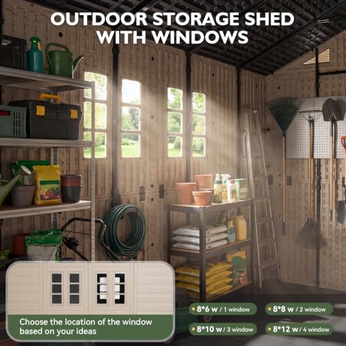 8x8 Ft Outdoor Storage Shed with Lighe & Floor