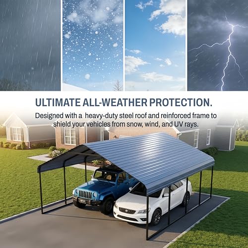 20x20 FT Carport Heavy Duty Metal Covered Carport Car Port with Galvanized Steel Roof & Frame