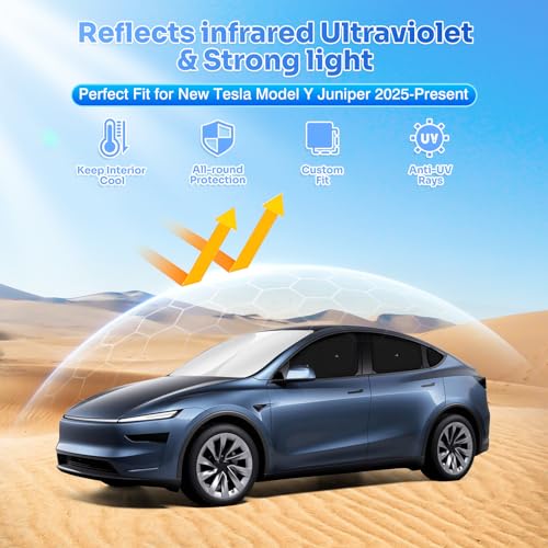 Upgraded Window Shades for Tesla Model Y Juniper 2025 2026 Accessories with Suction Cups Windshield Sun Shade Side Rear Window Covers Sunshade Sun Shield Privacy Protection Camping Black 8PCS (8 Count)
