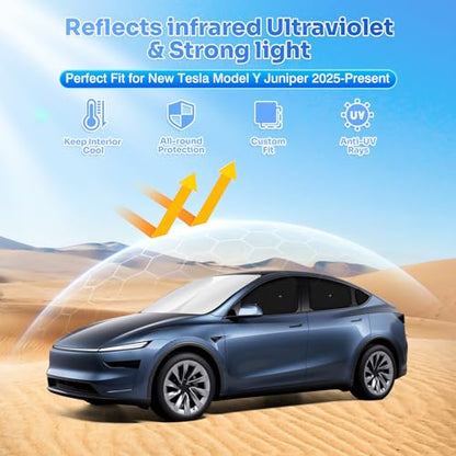 Upgraded Window Shades for Tesla Model Y Juniper 2025 2026 Accessories with Suction Cups Windshield Sun Shade Side Rear Window Covers Sunshade Sun Shield Privacy Protection Camping Black 8PCS (8 Count)