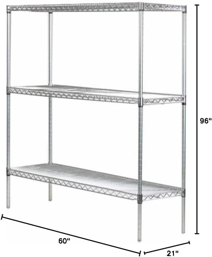 Omega 21" Deep x 60" Wide x 96" High 3 Tier Chrome Starter Shelving Unit
