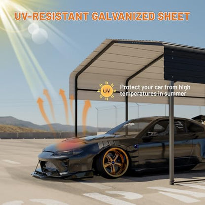 Metal Carport 13 * 20 FT Heavy Duty Carport Canopy with Galvanized Steel Roof Multi