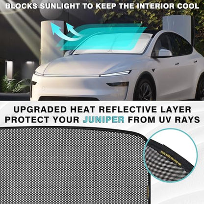 3PCS Windshield& Roof Sunshade Compatible with 2026 2025 Tesla New Model Y Juniper Foldable Sun Shade Accessory Heat UV Protection Visor Accessories with Storage Bag (3 Count)
