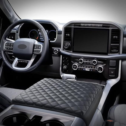 F150(2021-2025) Center Console Cover, Thick Armrest Cushion, Funda para consola de coche, Car Interior, Vegan Leather, Armrest Protector (2021~2025, Full Cover Black), F150 Accessories