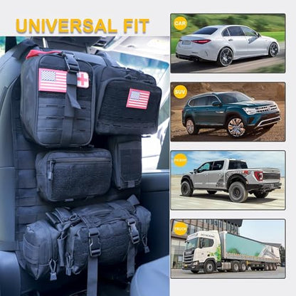 Universal Tactical Car Seat Back Organizer Bag Tactical Molle Vehicle Organizers Panel Vehicle Protector Organizers with 5 Detachable Pouches for Car