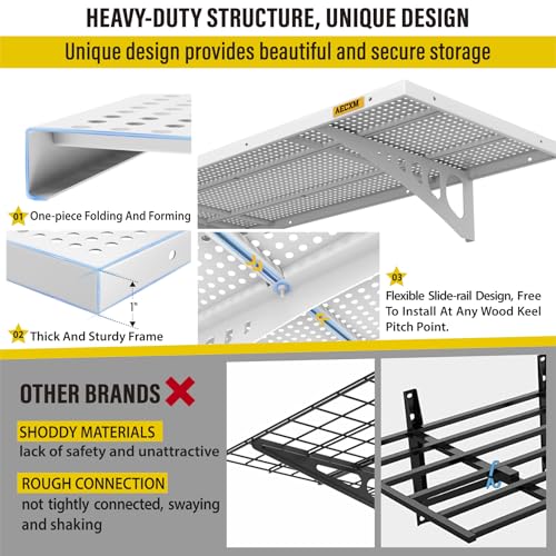4 Pack 1.64x4ft Adjustable Garage Wall Shelving 1120lbs Load Capacity Heavy Duty Wall Mounted Storage Shelf Metal Floating Shelves for Garage (4 Count)