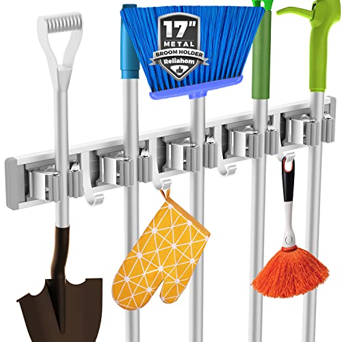 Broom Holder Wall Mount Mop Hanger Tools organizer 5Racks 4Hooks