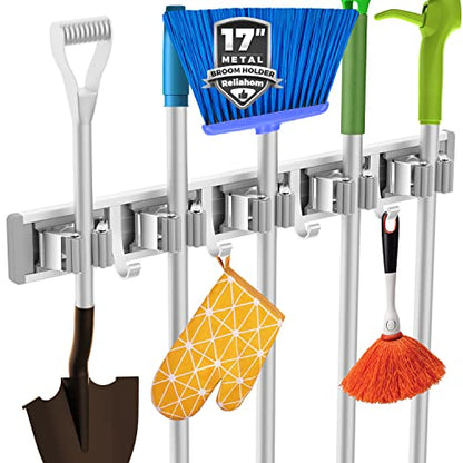 Broom Holder Wall Mount Mop Hanger Tools organizer 5Racks 4Hooks
