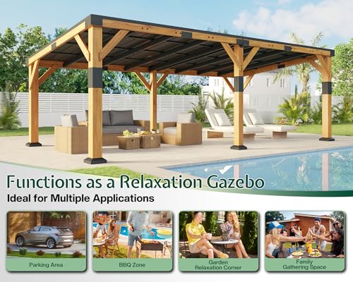 12x24x8.2 FT Heavy Duty Cedar Wood Carport for 2 Cars