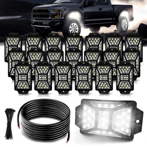 20 Pods 540 LEDs 6000K White Rock Lights with 32.8FT Extension Wire (20 Count)
