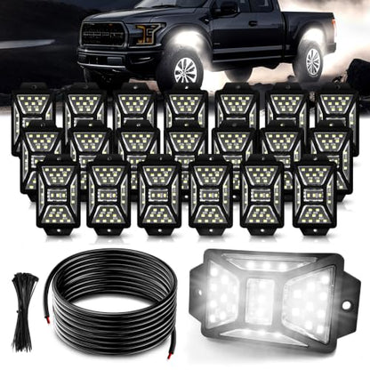 20 Pods 540 LEDs 6000K White Rock Lights with 32.8FT Extension Wire (20 Count)