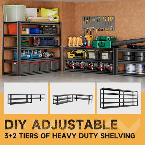 5 Tier 60" W x 20" D x 72" H Garage Shelving Metal Storage Rack 3000LBS Garage Shelving Heavy Duty Adjustable Storage Shelves Unit for Industrial Warehouse Basement Utility Shelf