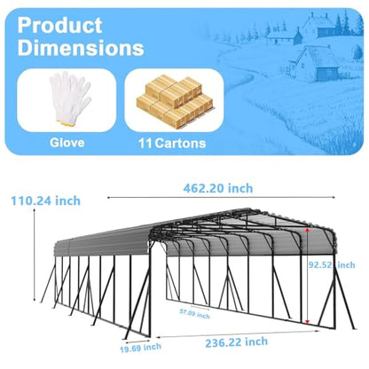 20x40 FT Metal Carport with Extra 10 Side Reinforcement Support Rods (877.04 Sq Ft)