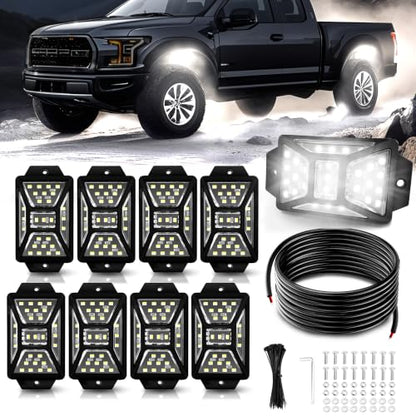 8 Pods 216 LEDs 6000K White Rock Lights with 32.8FT Extension Wire (8 Count)