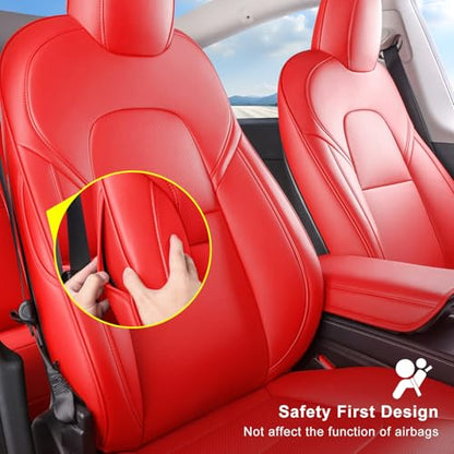 Tesla Model Y Car Seat Covers Nappa Leather Car Interior Seat Airbag Compatible Cushion Cover Full Set Custom Fit 2024 2023 2022 2021 2020 (11 Count)