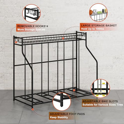 4 Bike Stand Bike Rack Garage with Storage Rack
