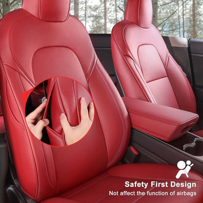 Tesla Model 3 Car Seat Covers Nappa Leather Car Interior Seat Airbag Compatible Cushion Cover Full Set Custom Fit 2023 2022 2021 2020 2019 2018 (10 Count)