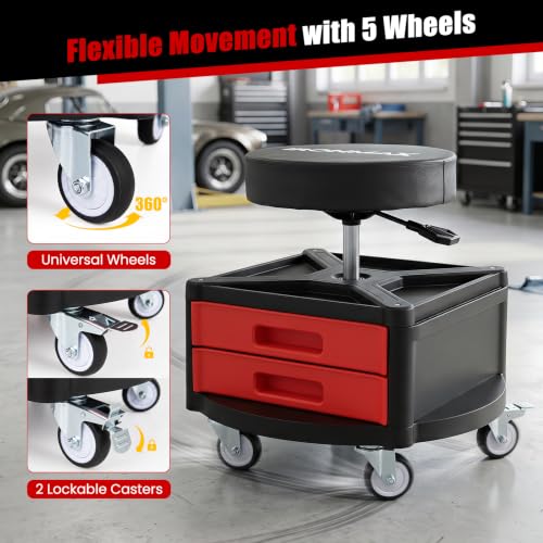 Rolling Mechanic Stool with Cushioned Seat