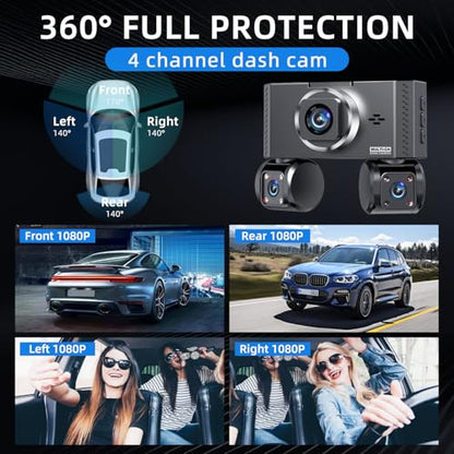 360° View 4 Channel Dash Cam Front and Rear