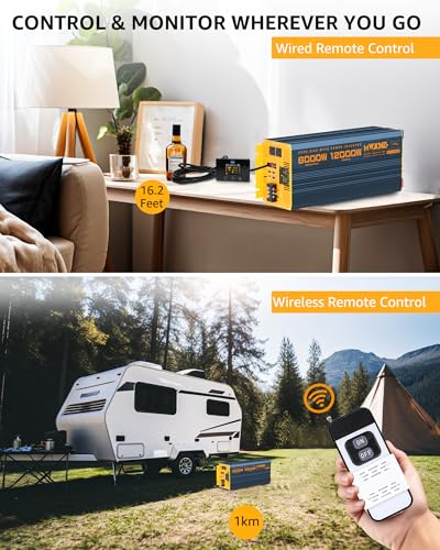 6000 Watt Power Inverter Pure Sine Wave 48V DC to 110V 120V Heavy Duty Inverter with Remote Control and LED Display
