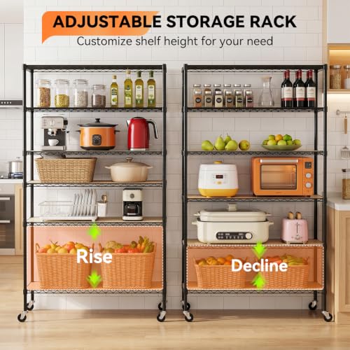 6 Tier Wire Storage Shelves with PP Shim